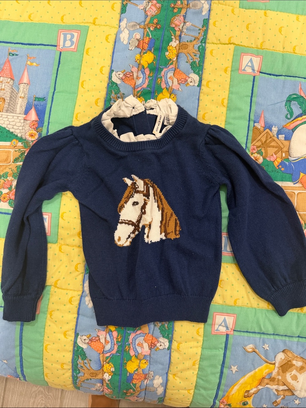 Navy Kids Sweater with Horse Motif USED Janie and Jack